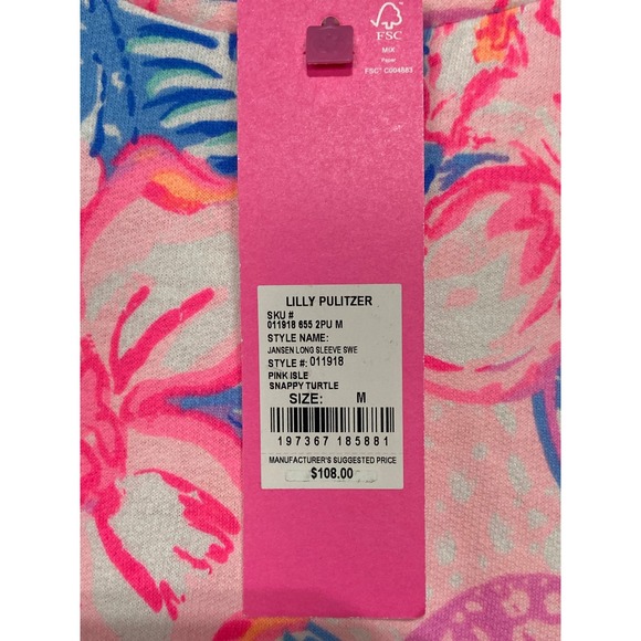 Lilly‎ Pulitzer Women's M Jansen Long Sleeve Sweatshirt Pink Isle Snappy Turtle - Picture 4 of 7